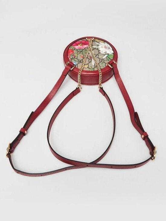 Gucci Red Leather GG Flora Coated Canvas Ophidia Round Mini Backpack Bag main image 9
